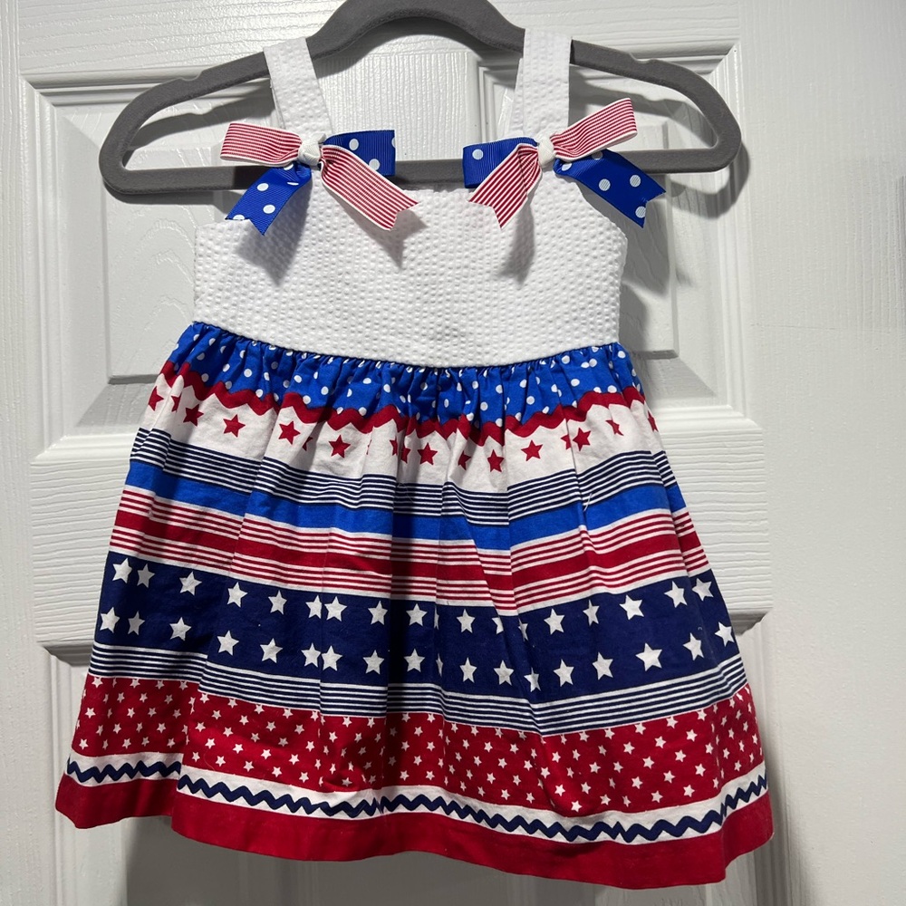 Bonnie Baby, 12M, Patriotic Red, White, and Blue Dress with Bow Accents